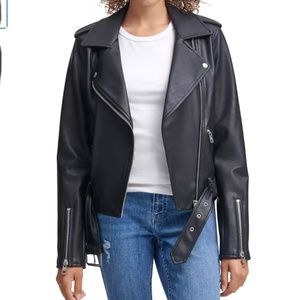 Calvin Klein Belted Faux-Leather Moto Jacket M